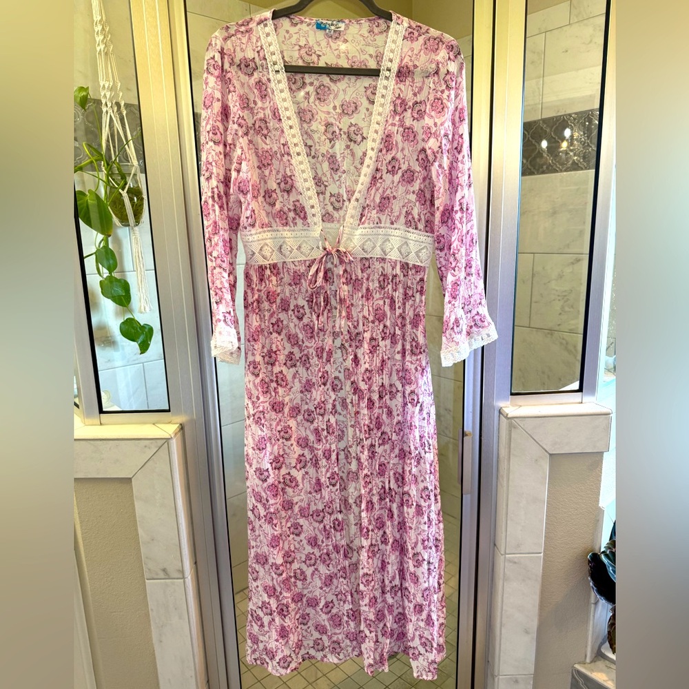 Floral Lace Trim Long Cardigan